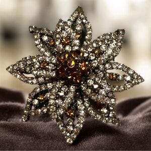 Layered flower brown crystal Brooch Pendant